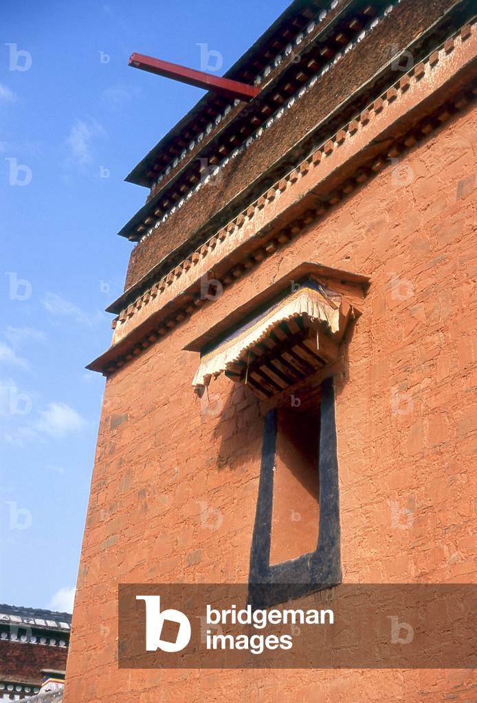 China: Window at Labrang Monastery, Xiahe, Gansu province