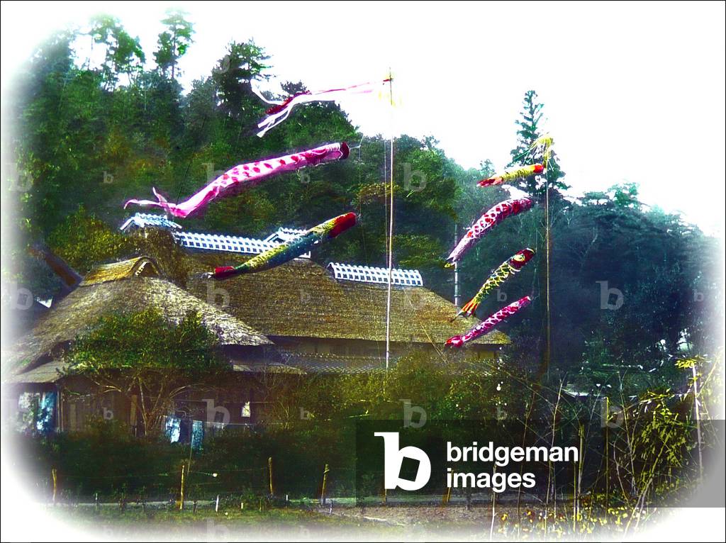 Japan: Fish-shaped banners flying on a festival day, c.1900
