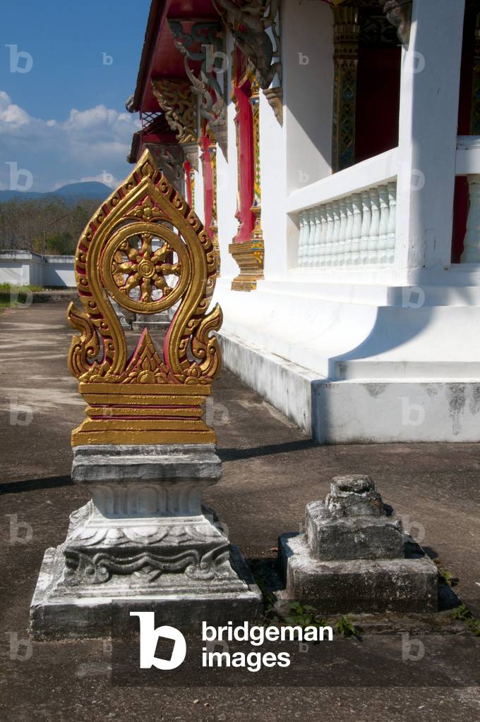 Thailand: Sema stone next to the ubosot (ordination hall), Wat Na Luang, Ban Chom Khwan, Amphoe Long, Phrae Province
