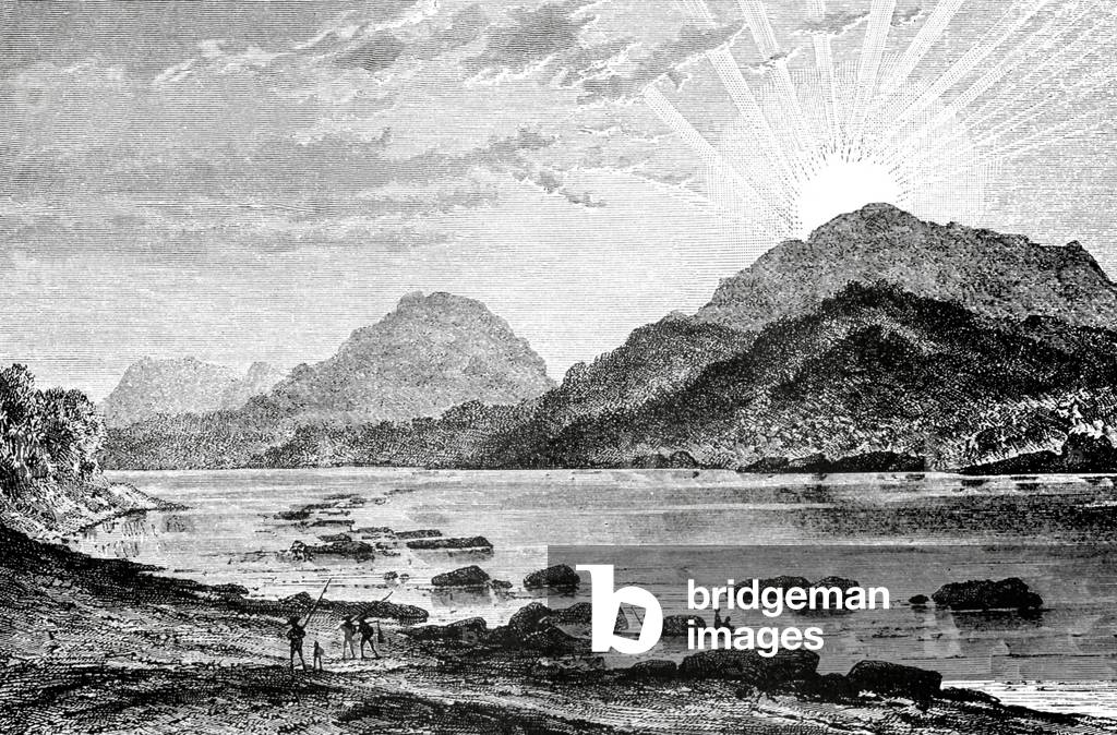 Laos: A view of the Mekong River near Ban Coksay, south of Luang Prabang, illustrated by French expeditioner Louis Delaporte in 1867.