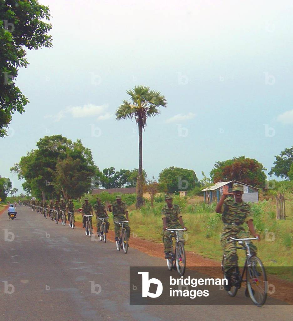 Sri Lanka: A Tamil Tiger (LTTE) bicycle platoon near Klilinochi, May 2004.