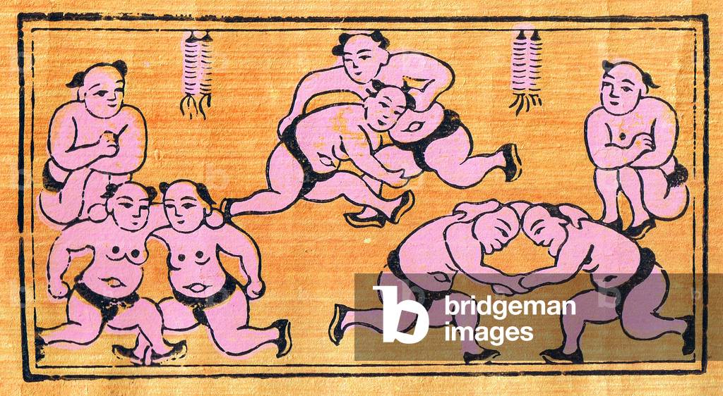 Vietnam: A traditional woodblock painting of wrestlers from Dong Ho village, Bac Ninh Province