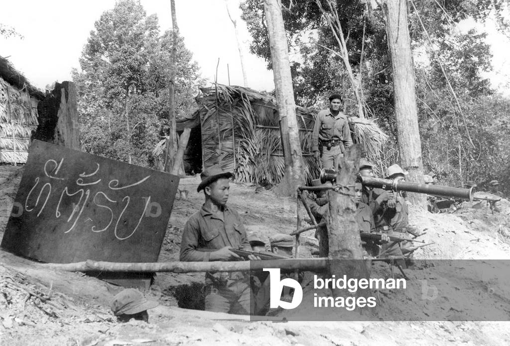 Laos: Perimeter outpost at Ban Na CIA base during the American 'Secret War' in Laos, c. 1963