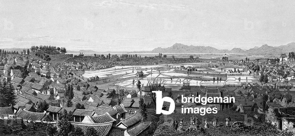 China: The city of Kunming, capital of Yunnan province, illustrated by French expeditioner Louis Delaporte in 1868.