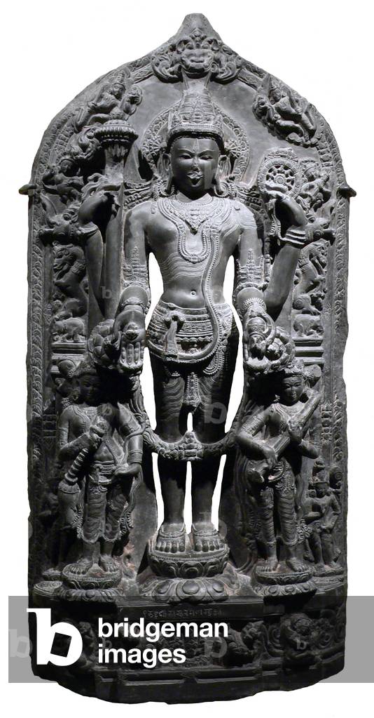 India: Vishnu with Lakshmi and Sarasvati, Bengal, 12th century