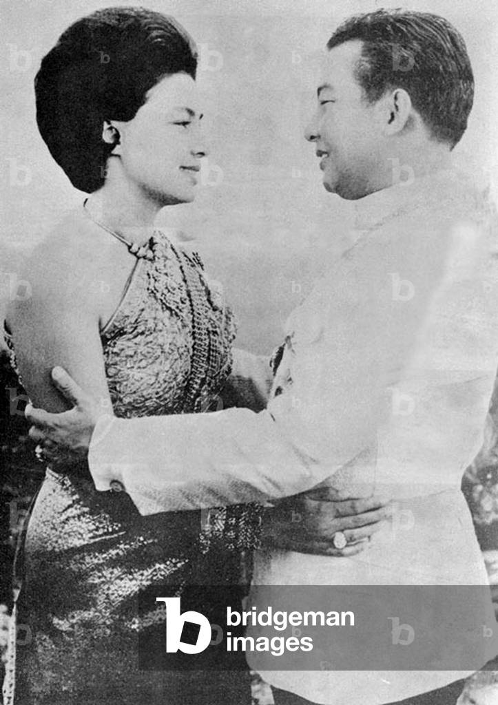 Cambodia: King Sihanouk (1922 - 2012) and Princess Monique (now Queen Mother Norodom Monineath) embracing fondly c. 1958. They married in 1952 and had two sons including the current king, His Majesty King Norodom Sihamoni