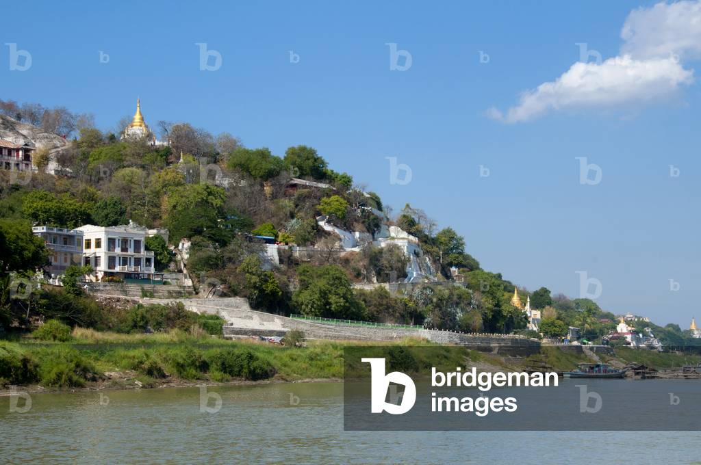 Burma / Myanmar: Pagodas at Sagaing seen from the Irrawaddy / Ayeyarwady River, near Mandalay