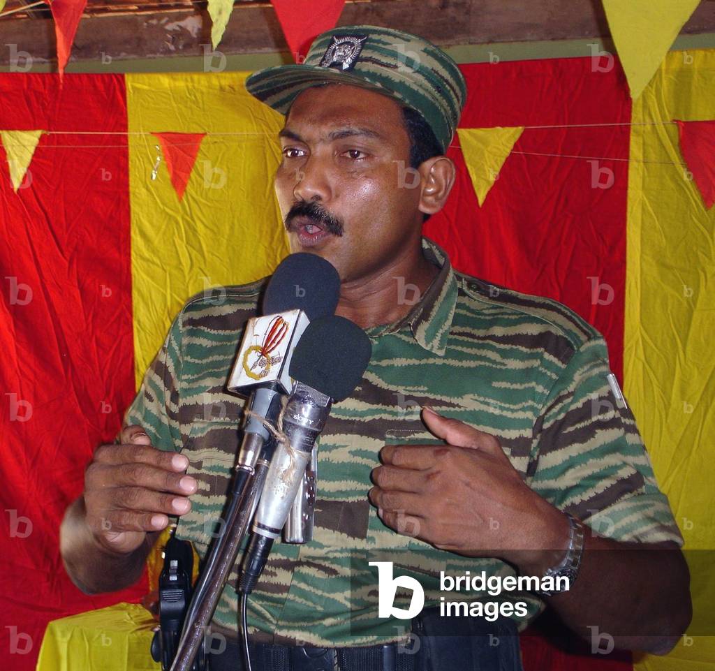 Sri Lanka: Senior LTTE Cadre K. V. Balakumaran addressing a Tamil Tiger meeting c.2008.