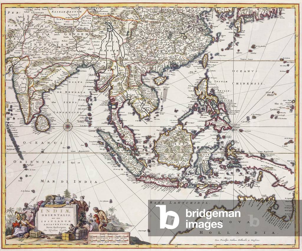 Asia: Dutch map of South and Southeast Asia, primarily depicting the Dutch colonies in the East Indies and the adjacent islands, 17th century (engraving)