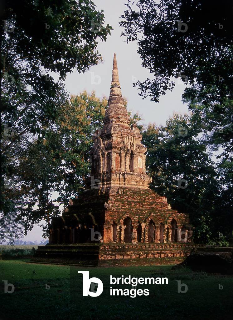 Thailand: 14th century chedi, Wat Pa Sak, Chiang Saen, Chiang Rai Province, Northern Thailand
