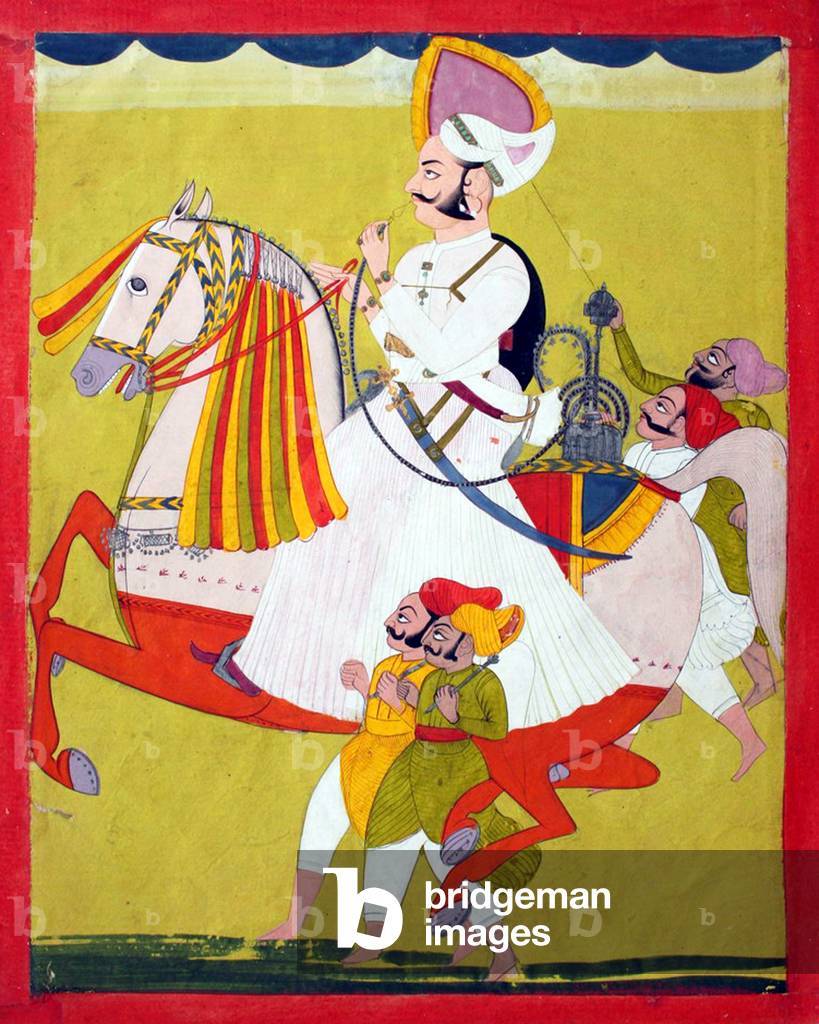 India: Ruler or prince on horseback, Marwar, Rajasthan, early 19th century