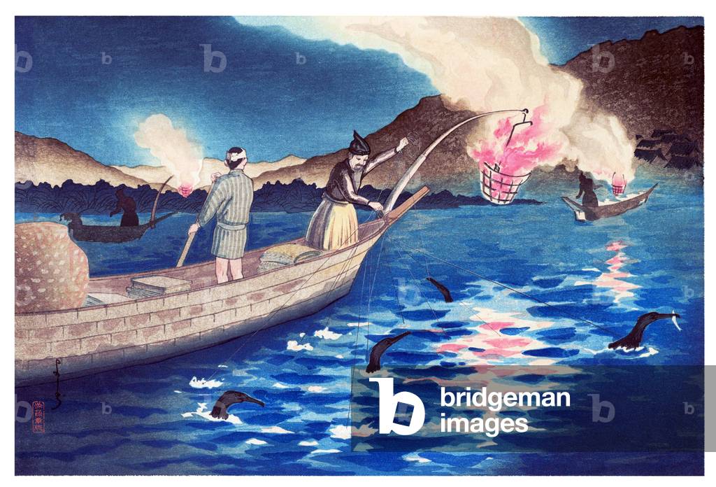 Japan: 'Cormorant Fishing at Nagaragawa'. Yoshiji (fl. c. 1920-1940), c. 1920