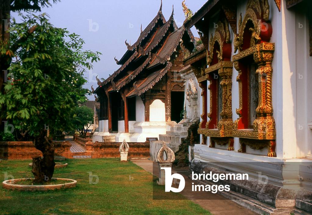 Thailand: Ubosot (ordination hall) in the foreground with the viharn in the background, Wat Prasat, Chiang Mai