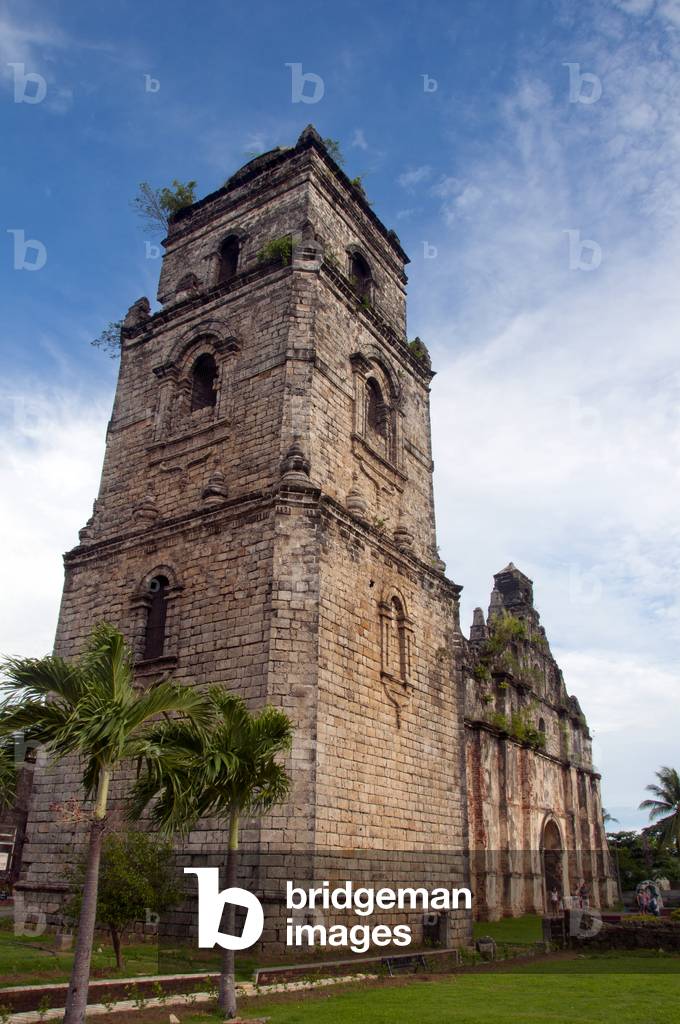 Philippines: Bell tower, San Agustin (St. Augustine) Catholic Church, Paoay, Ilocos Norte, Luzon Island