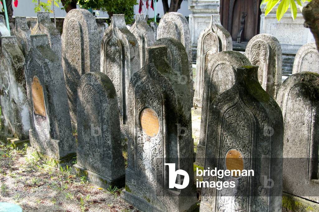 Maldives: Gravestones in the grounds of the Hukuru Miskiiy (Friday Mosque), Male, North Male Atoll