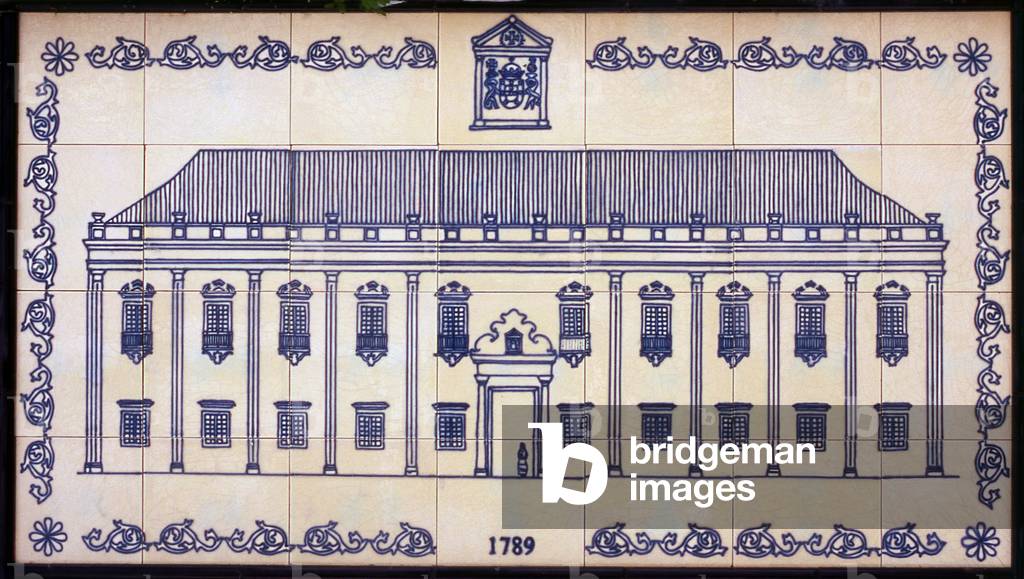 China: Decorative ceramic tiles in the garden of the Leal Senado, Largo do Senado Square (Senate Square), Macau