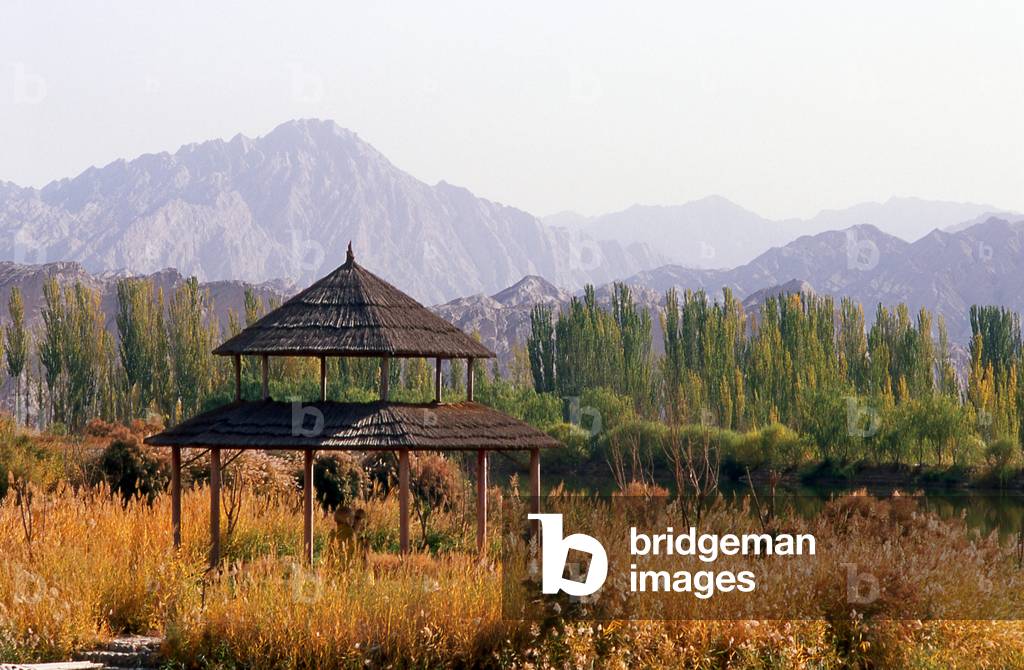 China: Pavilion near the Kizil Thousand Buddha Caves, Kuqa, Xinjiang Province