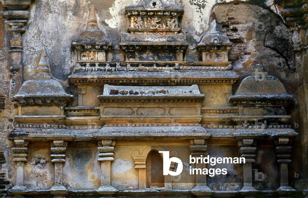 Sri Lanka: A detail at the 12th century Lankatileke image house, Polonnaruwa