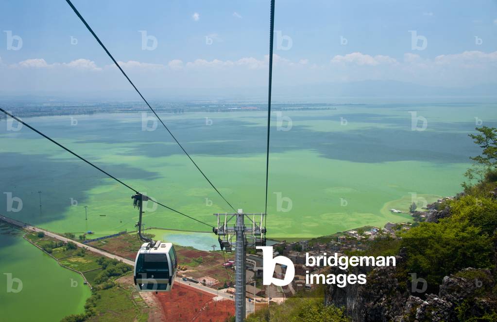 China: The cable car at Xishan (Western Hills) travels across Dianchi (Lake Dian), near Kunming, Yunnan Province