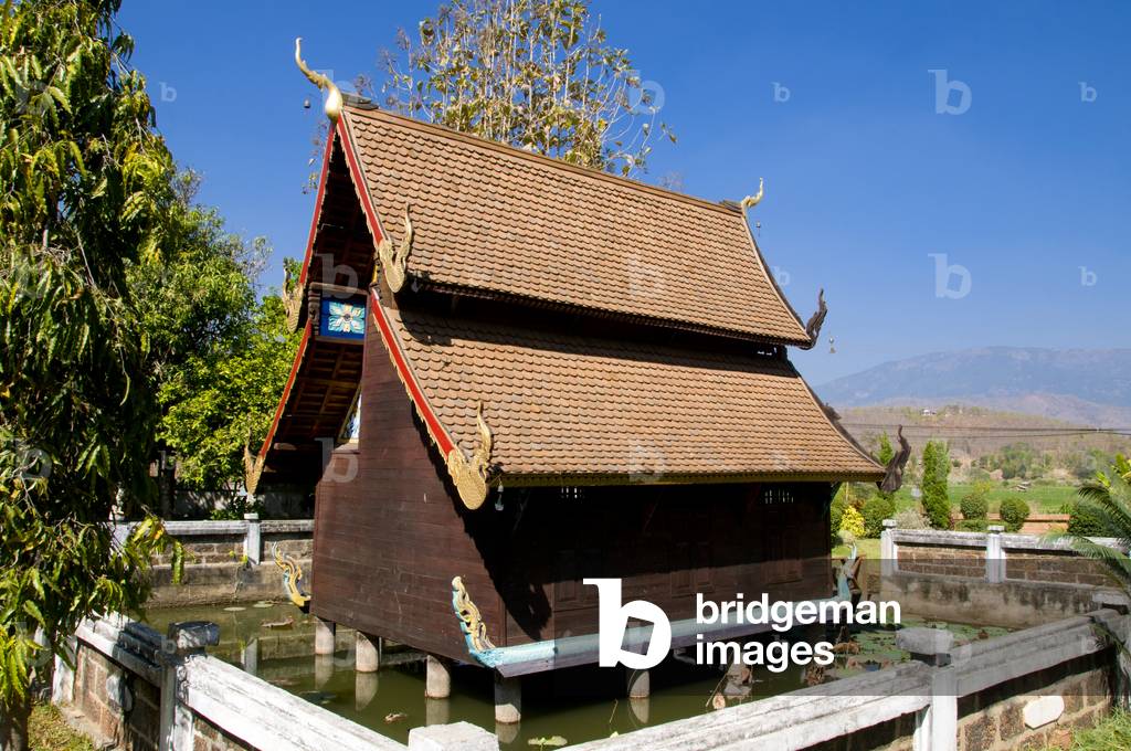 Thailand: Bot nam or ordination hall above water, Wat Puttha En, Mae Chaem, Chiang Mai Province