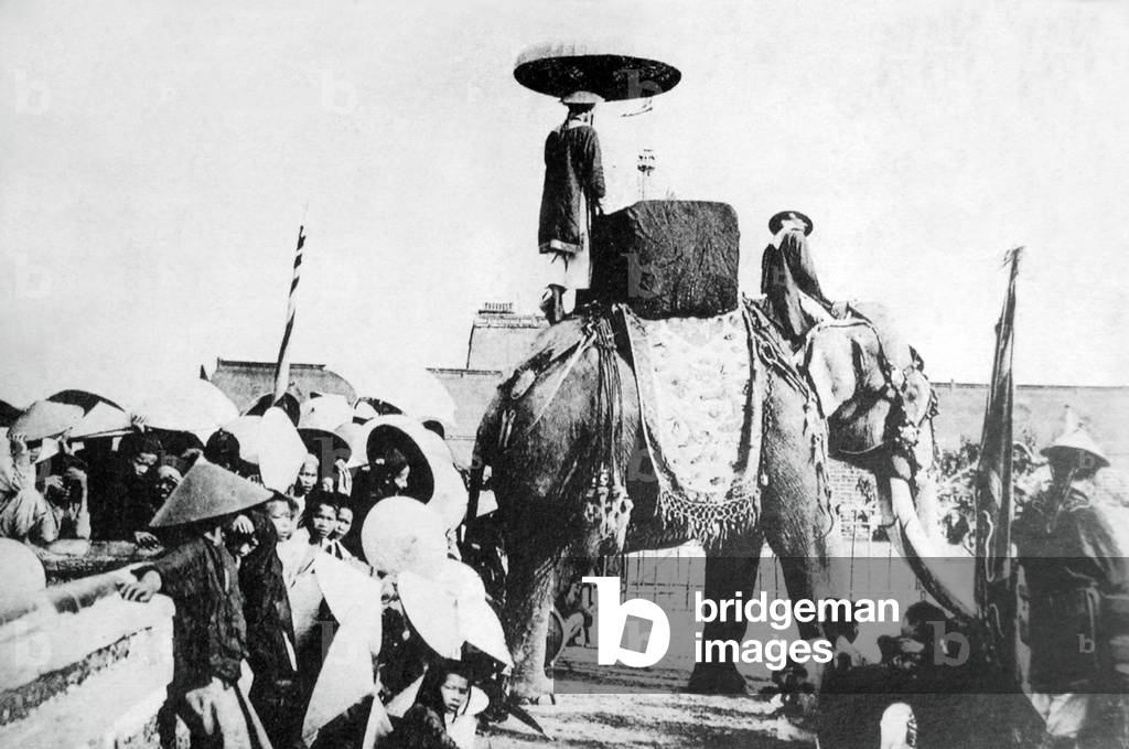 Vietnam: A caparisoned elephant belonging to the emperor, Hue (early 20th century)
