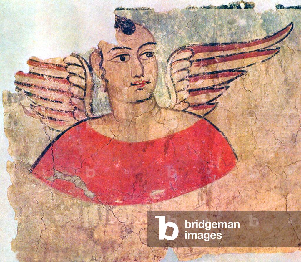 China: Mural of a winged angel from Miran, Xinjiang