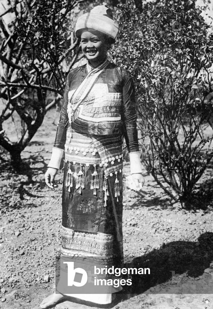 Laos: Tai Lu woman in traditional festive clothing, Muang Sing (Muong Sing), 1920