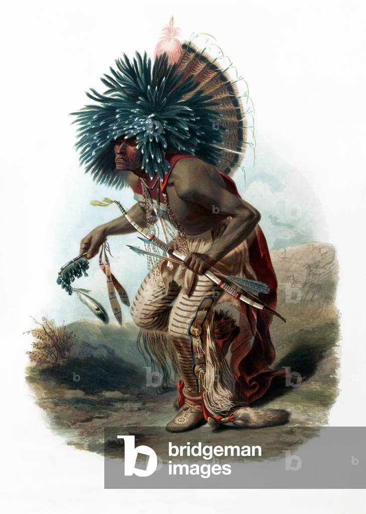 USA: 'Pehriska-Ruhpa of the Dog Society of the Hidatsa tribe of Native Americans.', Karl Bodmer, c. 1840