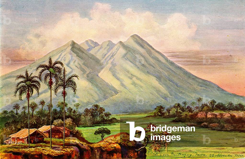Indonesia: Salak Volcano, near Bogor, Java. Watercolour by the German scientist and traveller Ernst Haeckel, c.1882.
