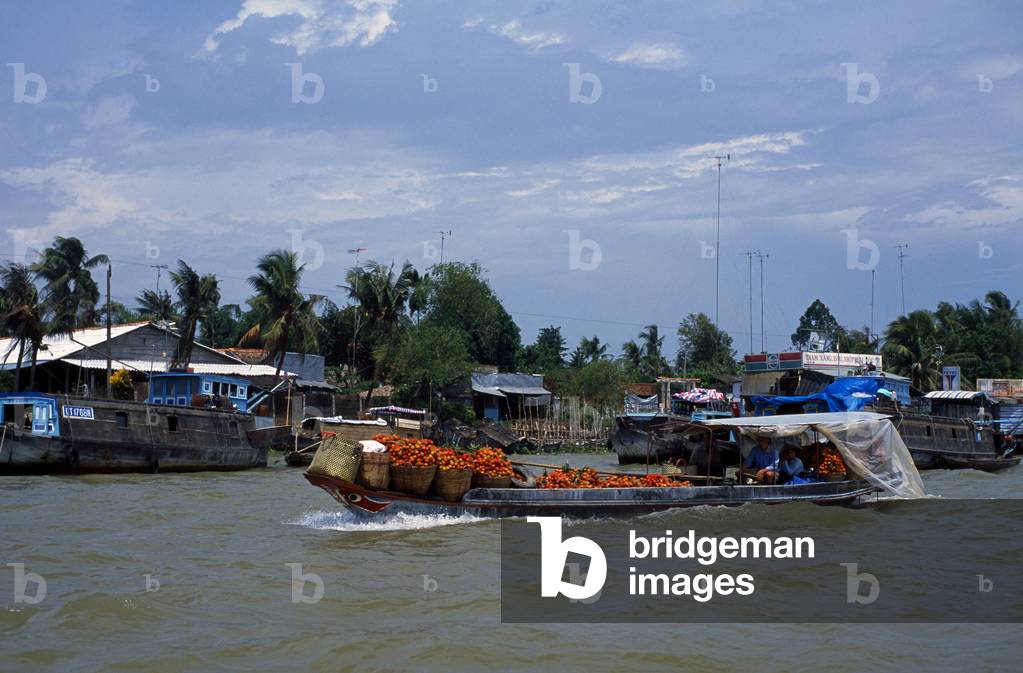 Vietnam: Boat carrying rambutans in the Mekong Delta