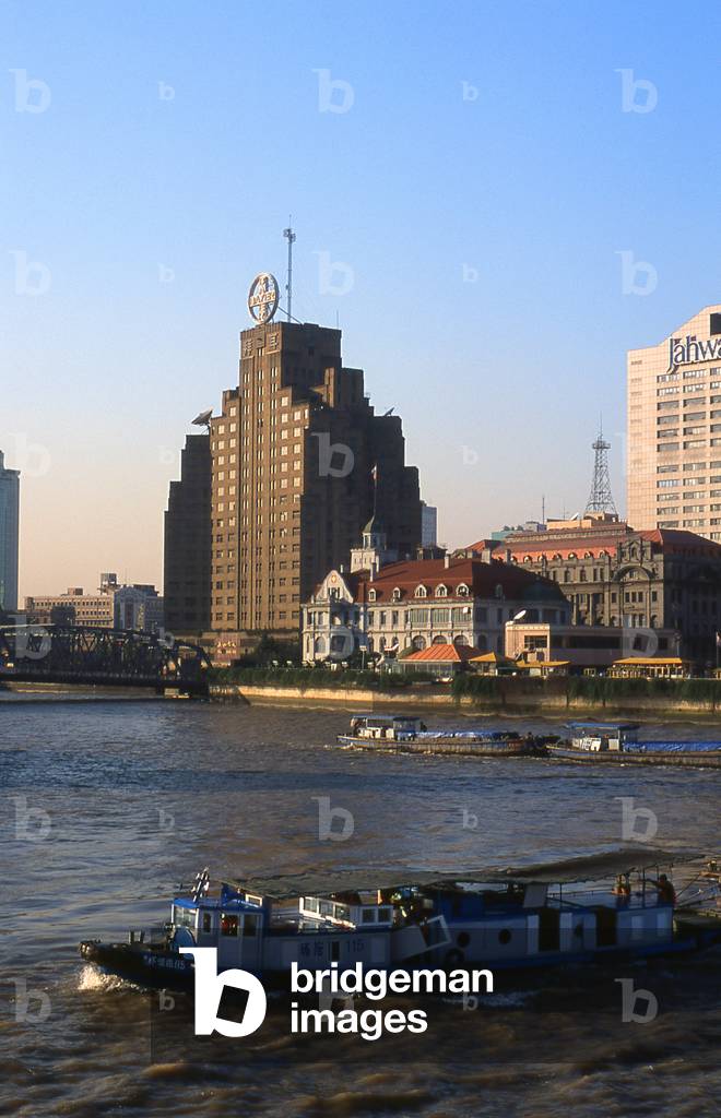 China: Bayer building, Russian Consulate and Huangpu River at Suzhou Creek, Shanghai (c. 2000 CE)