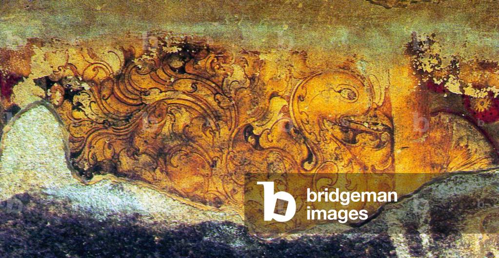 India: A duck with an elaborate tail. Mural from the Jain cave complex at Sittanavasal, Pudukkottai District, Tamil Nadu, 2nd century CE