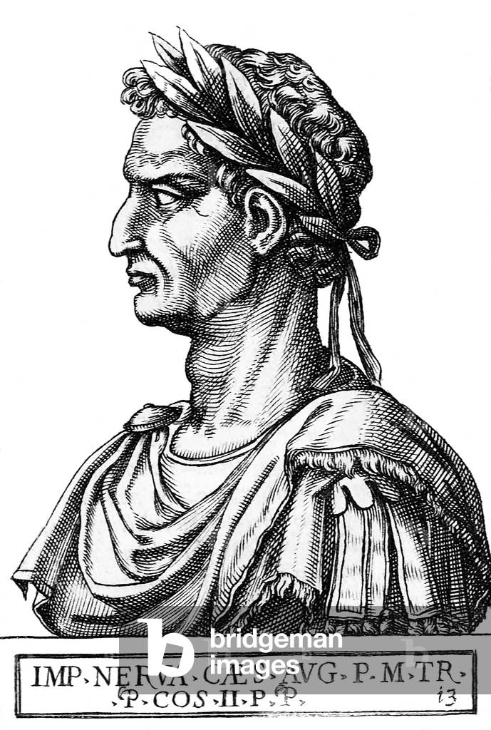 Italy: Nerva (30-98 CE), 12th Roman emperor, from the book 
