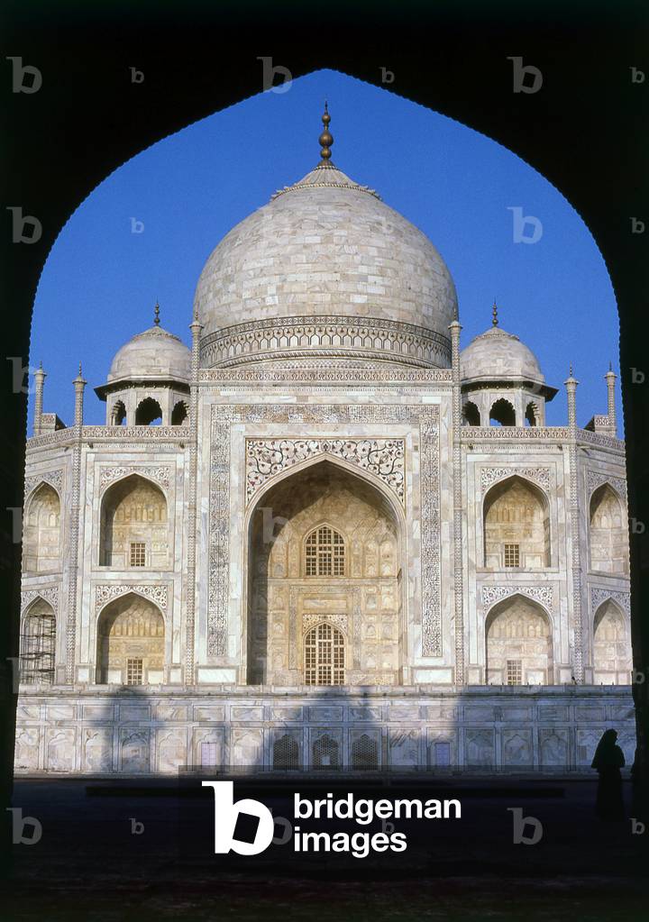 India: The western facade of the Taj Mahal at sunset, Agra, Uttar Pradesh