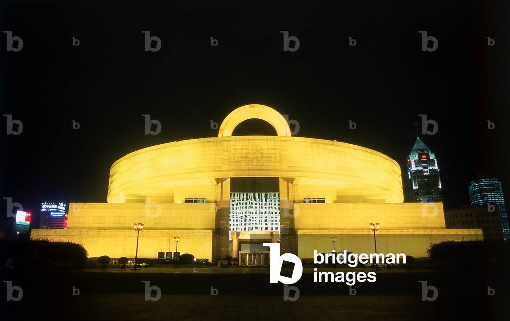 China: Shanghai Museum (Shanghai Bowuguan) in People's Park (Renmin Gongyuan) with surrounding skyscrapers, Shanghai
