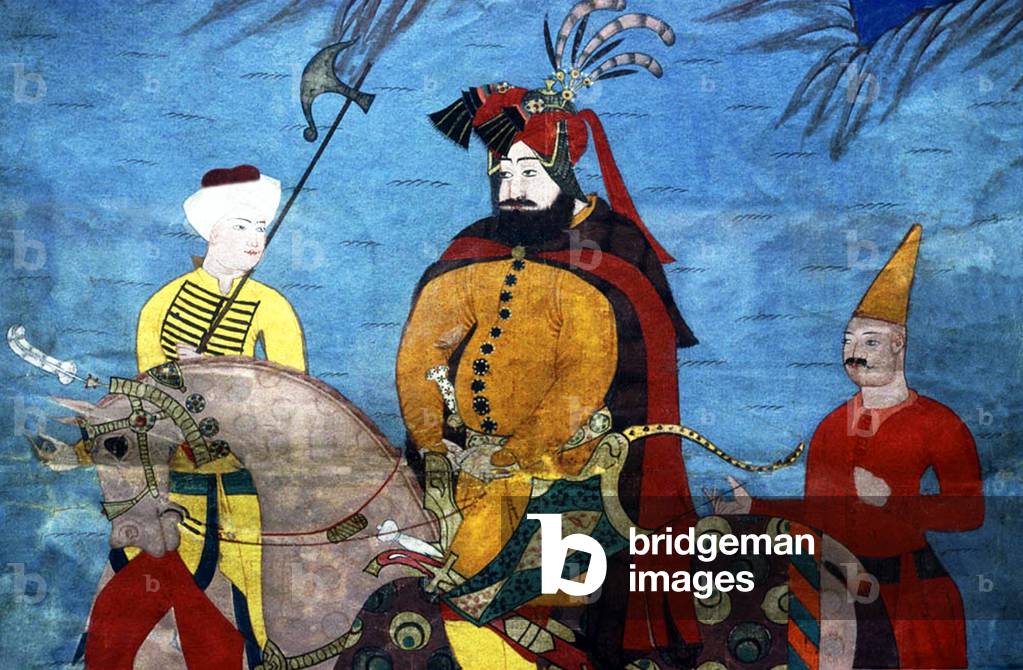 Central Asia / China: A ruler with two attendants, Siyah Kalem School, 15th century