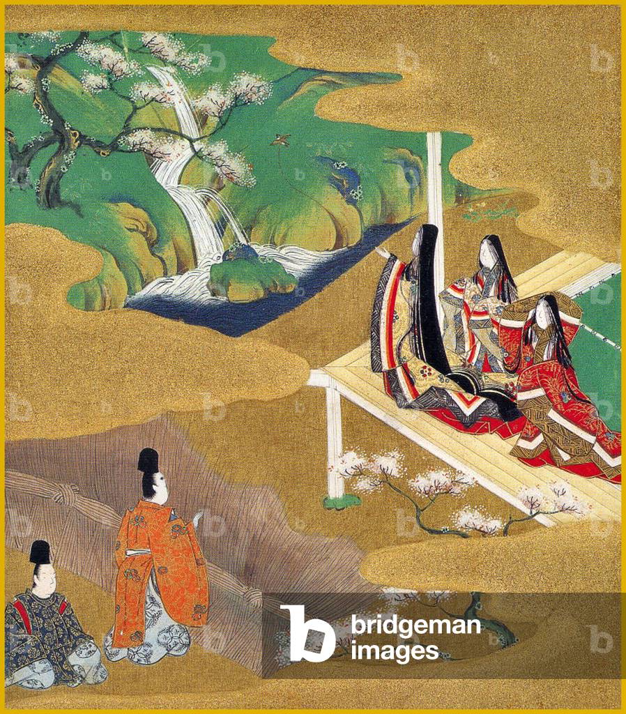 Japan: Illustration from the Genji Monogatari ('Tale of Genji'), credited to Tosa Mitsuoki (1617-1691).