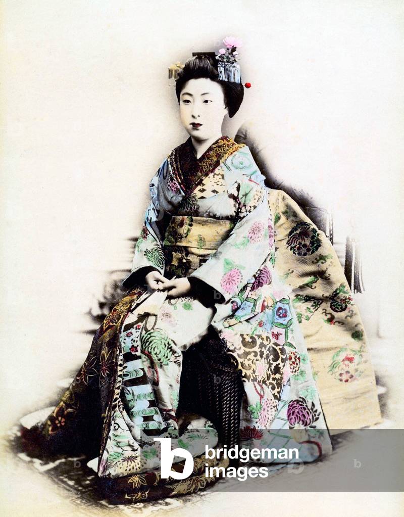 Japan: Hand-coloured photograph of a maiko, c. 1880