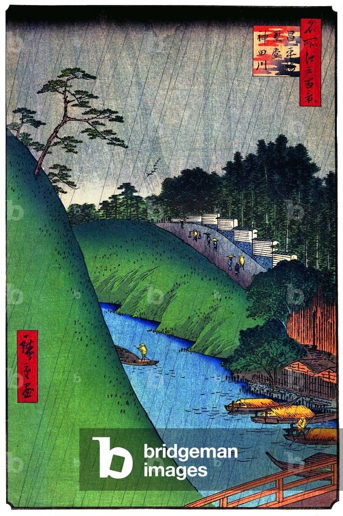Japan: Summer: Seido Shrine and the Kanda River from Shohei Bridge. Image 47 of '100 Famous Views of Edo'. Utagawa Hiroshige (first published 1856-59)