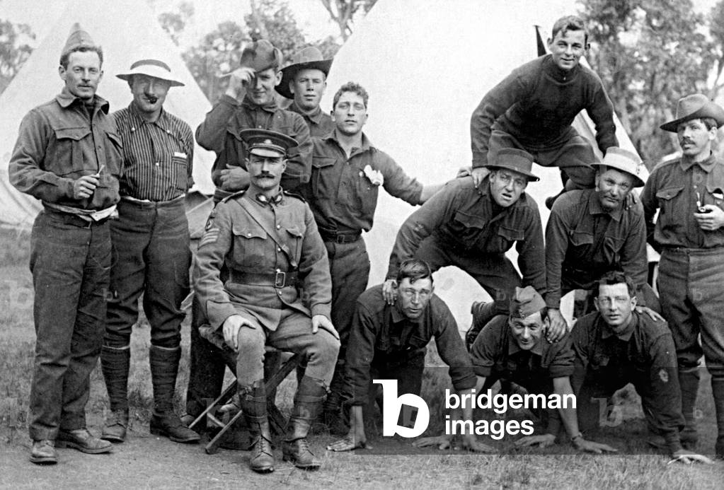 Turkey / Gallipoli Campaign: Members of the Australian 3rd Field Ambulance Group pose for a portrait, Gallipoli c. 1916