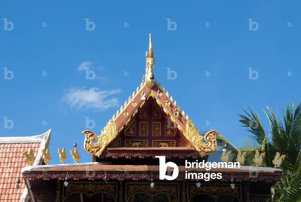 Thailand: Roof finial of a hatsadiling (half elephant, half bird) on the Ho Trai or library building, Wat Changkam, Wiang Kum Kam, Chiang Mai