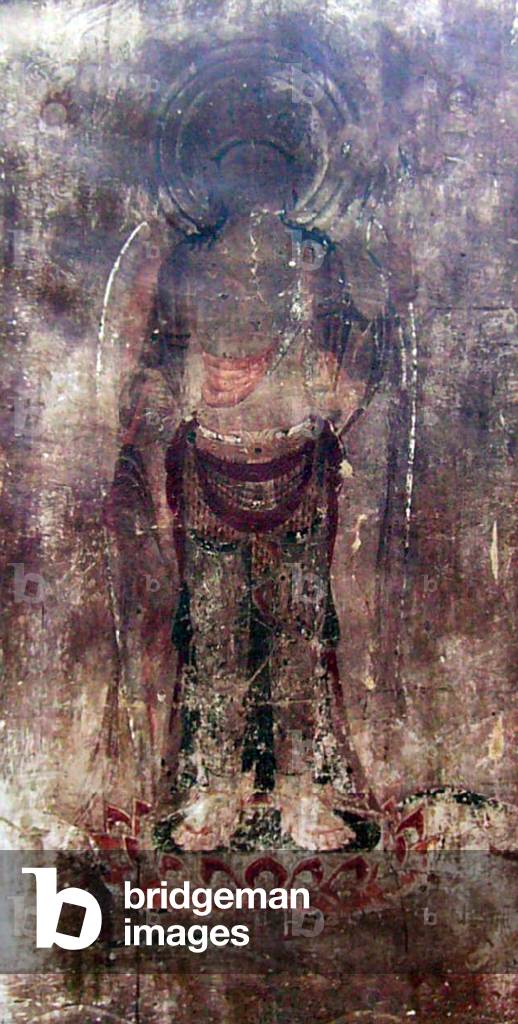 Japan: Lost Horyuji Temple fresco from a pre-1949 photograph: No.12 wall, Avalokitesvara.