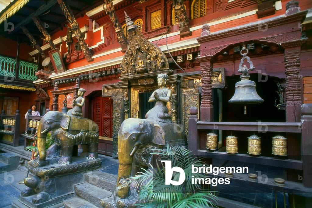 Nepal: Elephant statues inside the Golden Temple (Hiranyavarna Mahavihara), Patan, Kathmandu Valley (1998)
