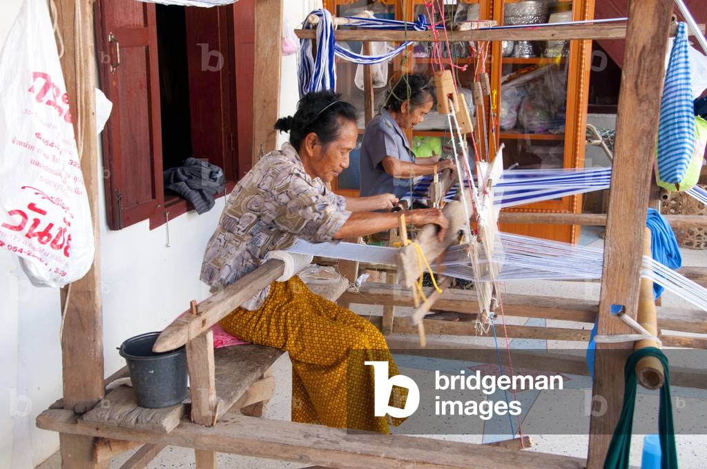 Thailand: A community weaving cooperative in the grounds of Wat Lai Hin, Lampang Province