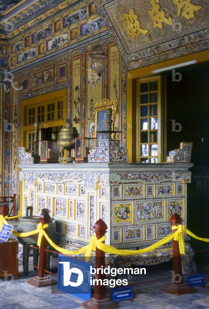 Vietnam: Altar in the Khai Thanh Palace at the Tomb of Emperor Khai Dinh, Hue