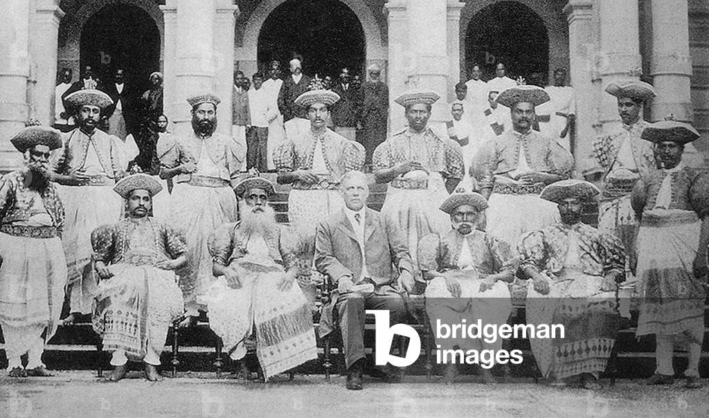 Sri Lanka: A group of Radala or Kandyan chiefs with Hon. J. P. Lewis, British Government Agent, in 1905.