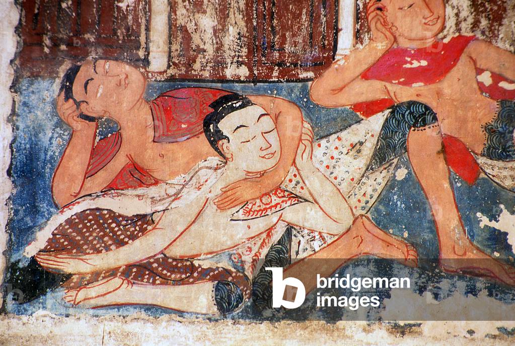 Thailand: Sleepers, southern wall mural, Wat Buak Khrok Luang, Chiang Mai