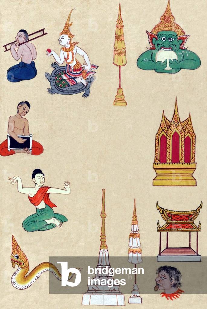 Thailand: Page from an illustrated manuscript of a 'prommachat' or divination manual, late 18th to mid-19th century