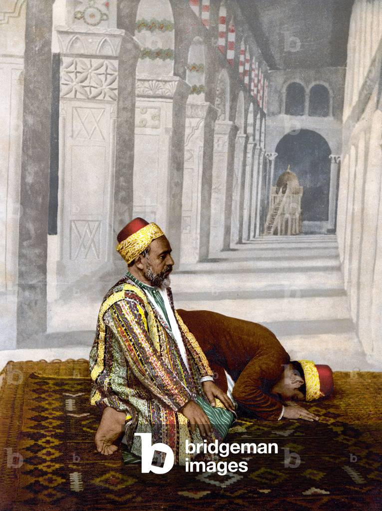 Palestine: Palestinian Muslims at prayer, c. 1900