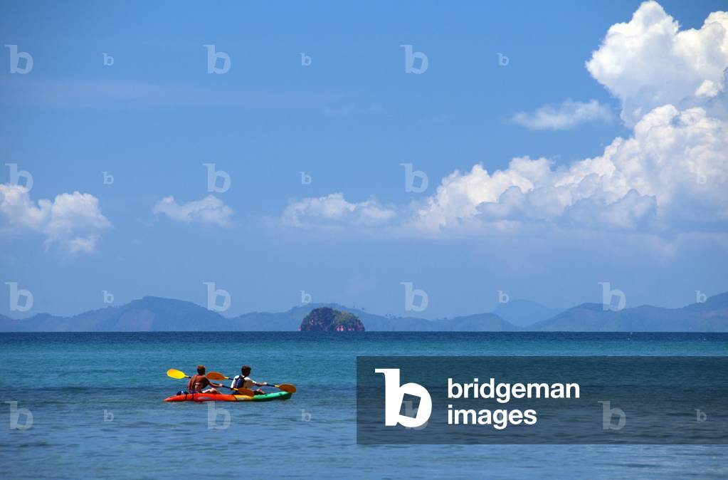 Thailand: Kayakers in the bay at Hat Tham Phra Nang beach, Krabi Coast